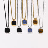 Geometric Necklace Men, Roman Amulet,Black Square Enamel Pendant