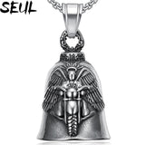 Stainless Steel Biker Bell Pendant Charm Necklace for Men