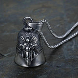 Stainless Steel Biker Bell Pendant Charm Necklace for Men