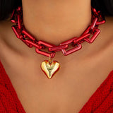 Big Ball Love Heart Pendant Necklace for Women Punk Colorful Chain Choker