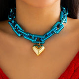 Big Ball Love Heart Pendant Necklace for Women Punk Colorful Chain Choker