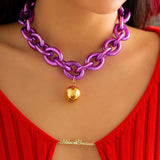 Big Ball Love Heart Pendant Necklace for Women Punk Colorful Chain Choker
