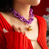 Big Ball Love Heart Pendant Necklace for Women Punk Colorful Chain Choker