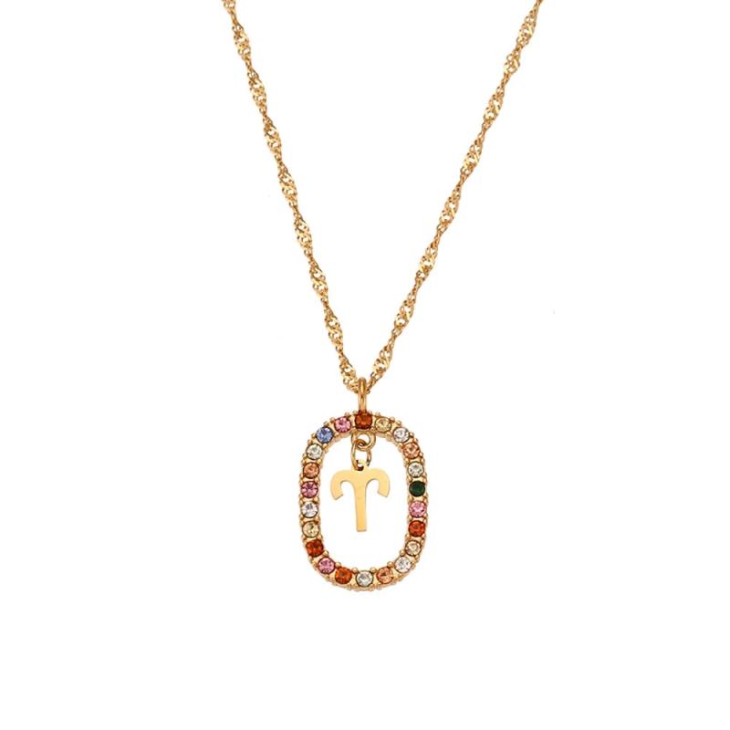 Colorful Rhinestone Steel Zodiac Sign Pendant Necklace - Christmas Gift