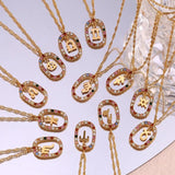 Colorful Rhinestone Steel Zodiac Sign Pendant Necklace - Christmas Gift