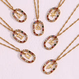 Colorful Rhinestone Steel Zodiac Sign Pendant Necklace - Christmas Gift