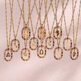 Colorful Rhinestone Steel Zodiac Sign Pendant Necklace - Christmas Gift