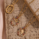 Colorful Rhinestone Steel Zodiac Sign Pendant Necklace - Christmas Gift