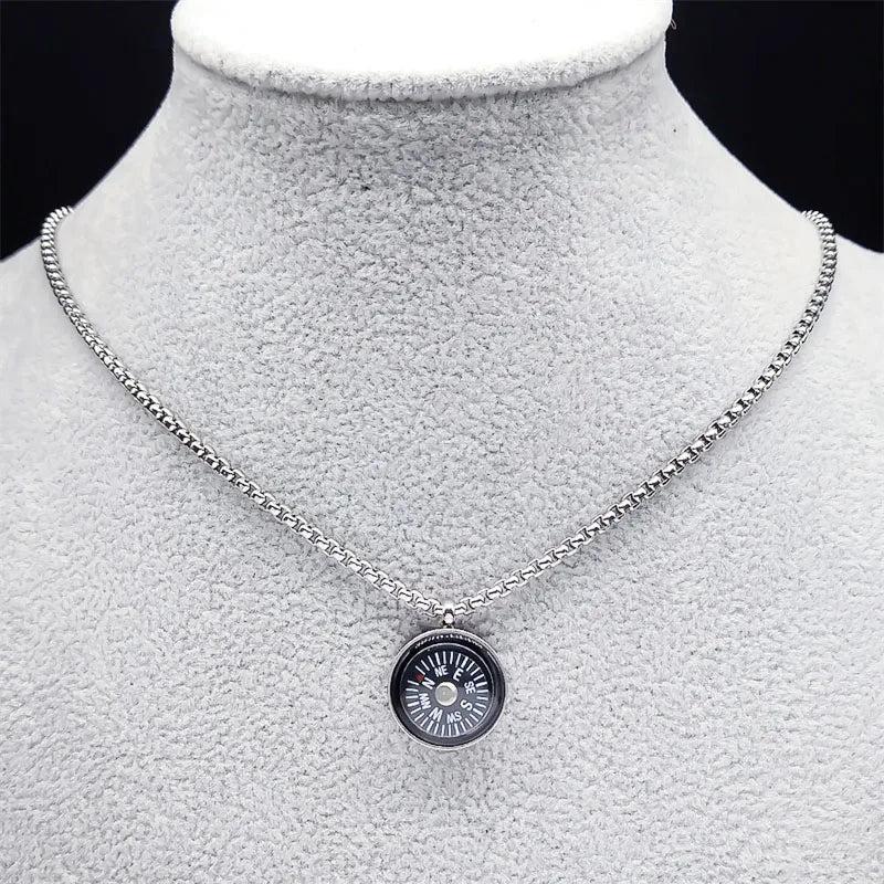 Compass Pendant Necklace Silver Christmas Jewelry