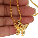 24k Butterfly Pendant Necklace for Women, Water Wave Chain Jewelry