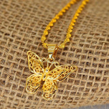 24k Butterfly Pendant Necklace for Women, Water Wave Chain Jewelry