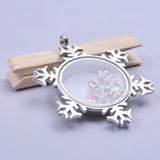 2PCS Christmas Snowflake Glass Living Memory Locket Pendant
