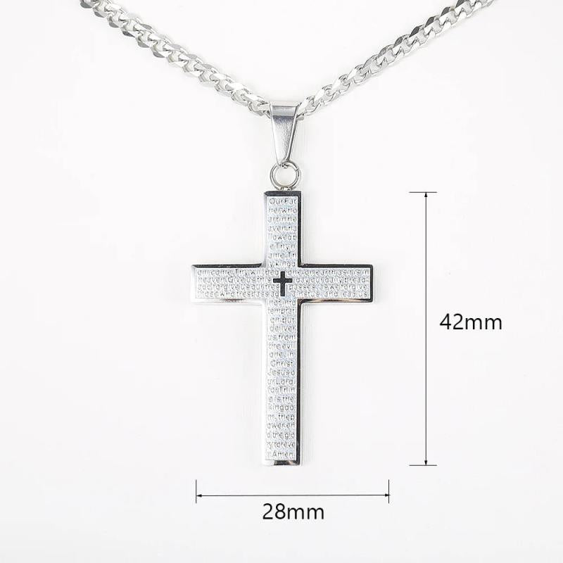 Cross Pendant Necklace Men Women Jesus Christ Charm Silver Cuban Chain