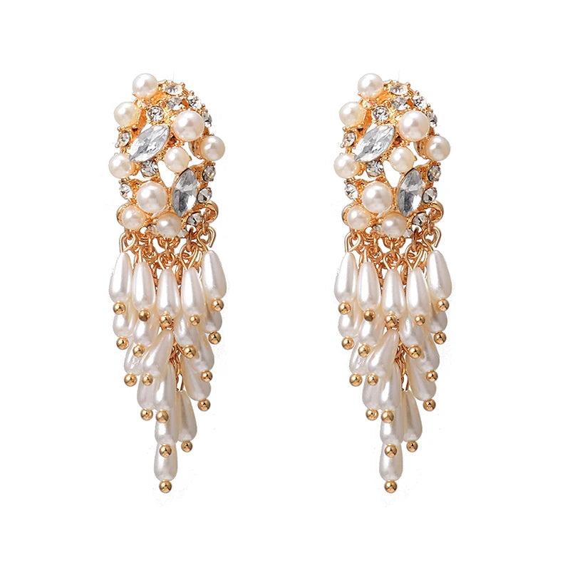 Crystal Pearl Drop Long Earrings for Women - Christmas Gift