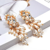 Crystal Pearl Drop Long Earrings for Women - Christmas Gift