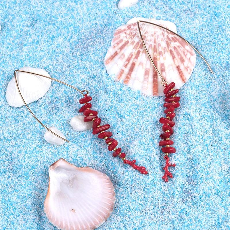 Red Coral Dangle Earrings Boheme Christmas Jewelry Shop