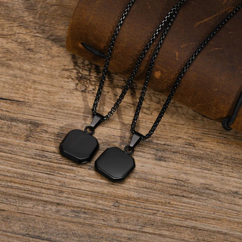Men's Square Pendant 15mm Stainless Steel Turquoise Necklace