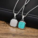 Men's Square Pendant 15mm Stainless Steel Turquoise Necklace