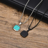 Men's Square Pendant 15mm Stainless Steel Turquoise Necklace