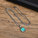 Men's Square Pendant 15mm Stainless Steel Turquoise Necklace