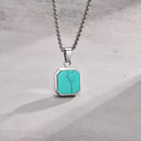 Men's Square Pendant 15mm Stainless Steel Turquoise Necklace