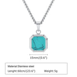 Men's Square Pendant 15mm Stainless Steel Turquoise Necklace