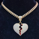 Men Hip Hop Heart Bling Pendant Necklace 316L Stainless Steel Chain