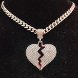 Men Hip Hop Heart Bling Pendant Necklace 316L Stainless Steel Chain