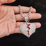 Men Hip Hop Heart Bling Pendant Necklace 316L Stainless Steel Chain