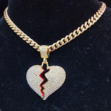 Men Hip Hop Heart Bling Pendant Necklace 316L Stainless Steel Chain
