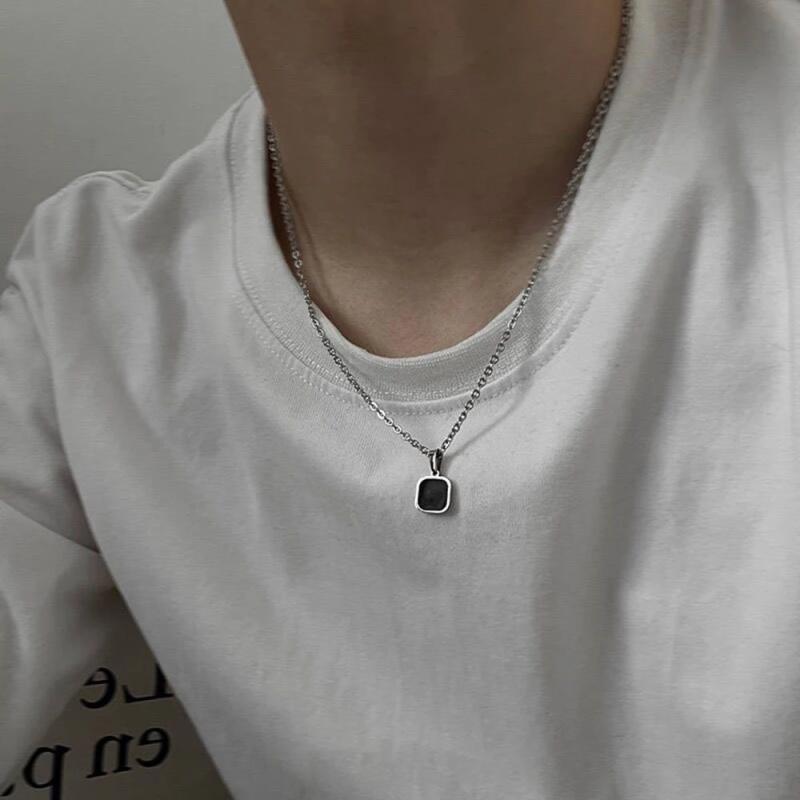 Hip-hop Square Pendant Necklace Stainless Steel Accessories