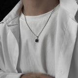 Hip-hop Square Pendant Necklace Stainless Steel Accessories
