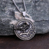 Viking 3D Crow Pendant Stainless Steel Punk Compass Necklace