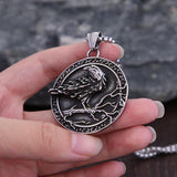 Viking 3D Crow Pendant Stainless Steel Punk Compass Necklace