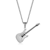 Hip Hop Silver Stainless Steel Guitar Pendant Necklace