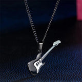 Hip Hop Silver Stainless Steel Guitar Pendant Necklace