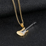 Hip Hop Silver Stainless Steel Guitar Pendant Necklace