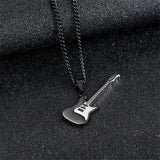 Hip Hop Silver Stainless Steel Guitar Pendant Necklace