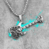 Rock Guitar Pendant Necklace Long Chain Stainless Steel