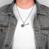 Rock Guitar Pendant Necklace Long Chain Stainless Steel