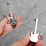 Rock Guitar Pendant Necklace Long Chain Stainless Steel