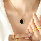 Small Fresh Shell Oval Pendant Stainless Steel Necklace