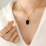 Small Fresh Shell Oval Pendant Stainless Steel Necklace