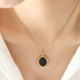 Small Fresh Shell Oval Pendant Stainless Steel Necklace