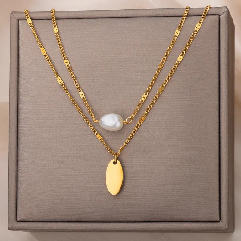 Multilayer Pearl Necklace Stainless Steel Chokers Christmas Gift