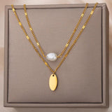 Multilayer Pearl Necklace Stainless Steel Chokers Christmas Gift
