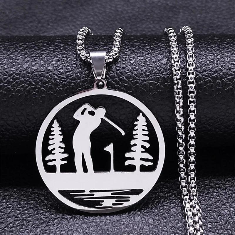 Golfing Course Theme Necklace Stainless Steel Golf Club