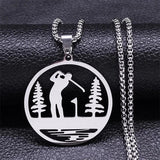 Golfing Course Theme Necklace Stainless Steel Golf Club