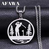 Golfing Course Theme Necklace Stainless Steel Golf Club