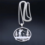 Golfing Course Theme Necklace Stainless Steel Golf Club